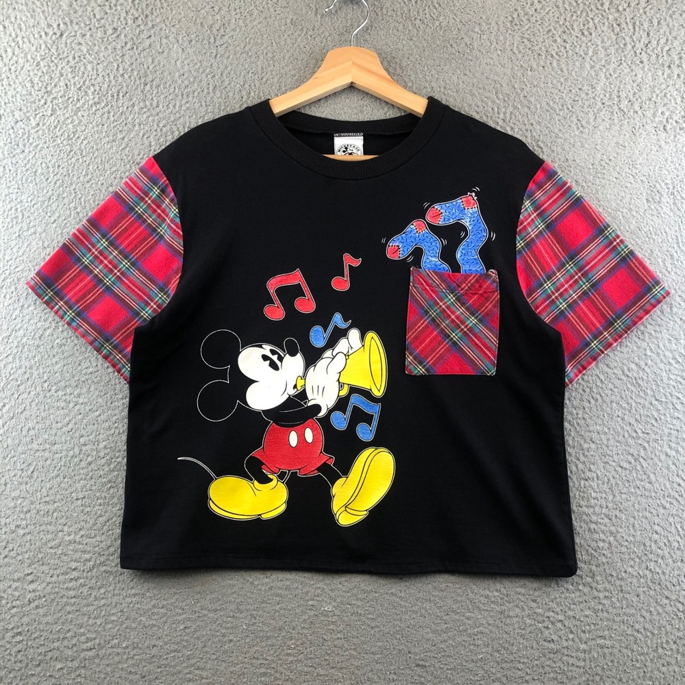 Vintage Mickey Mouse Disney & CO Two Tone Plaid Crop Top Womens M